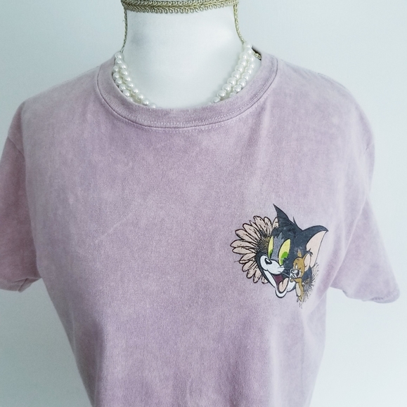 Tom and Jerry Crop Tee Shirt "Good Vibes Only" Graphic Print - Picture 4 of 12